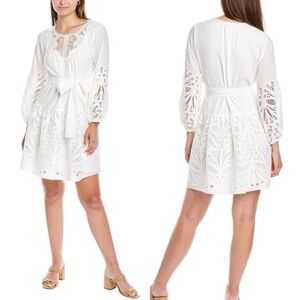 Shoshanna Ashford Round Neck Puff Sleeve Mini Dress Women's 2 White Sparkle 5